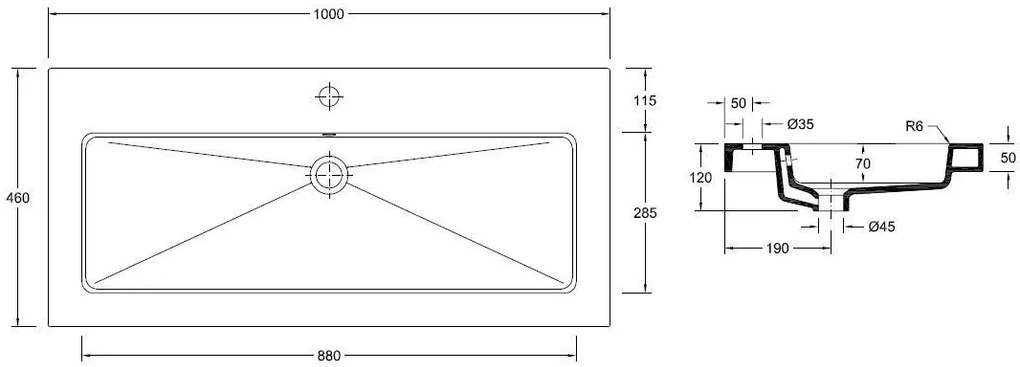 Mueller Single flat meubelwasbak 100x46cm met kraangat