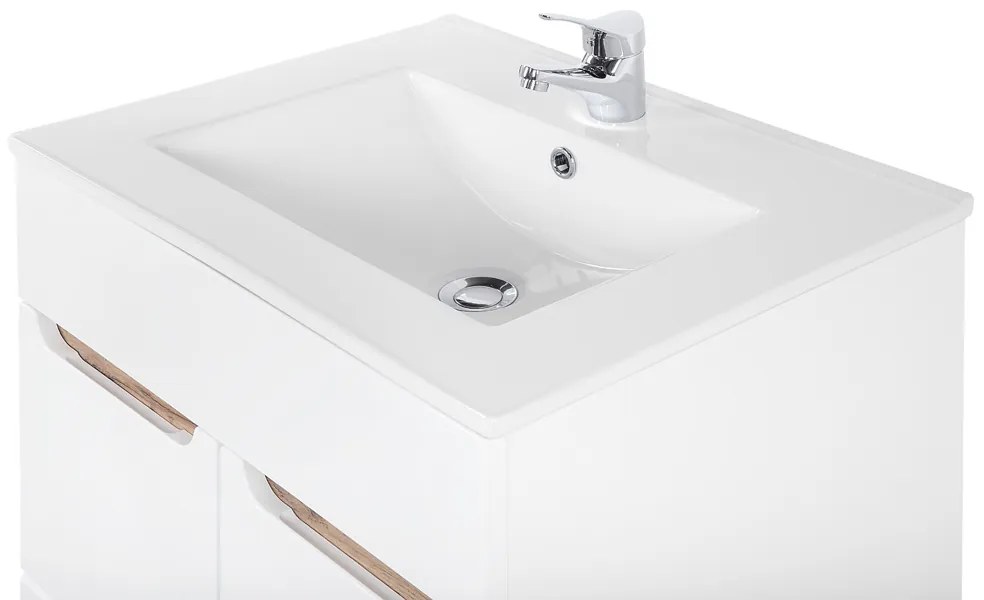 Comad Bali White badkamermeubel 60cm met witte wastafel en kraangat eiken/wit