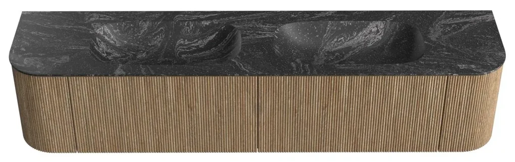 Mondiaz Kurve-dlux 200cm badmeubel ronding links/rechts dusk met 2 lades en deuren en wastafel stor small dubbel zonder kraangat lava