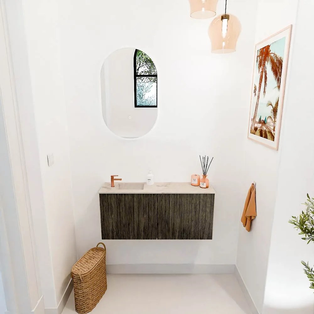 Mondiaz Joya DLux 90cm toiletmeubel shadow met wastafel faye links 1 kraangat frappe