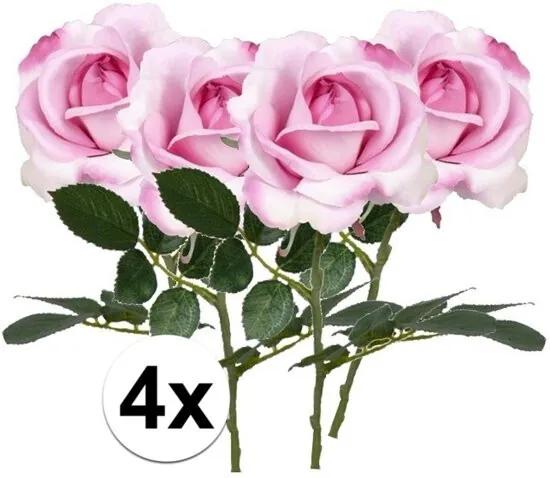 4x Roze rozen Carol kunstbloemen 37 cm