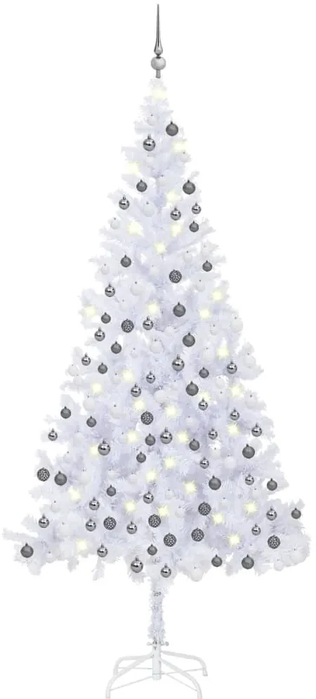 vidaXL Kunstkerstboom met LED's en kerstballen L 240 cm wit