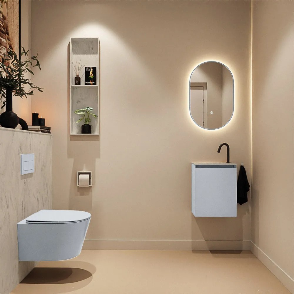 Mondiaz Ture DLux toiletmeubel 40cm clay met wastafel opalo links met kraangat