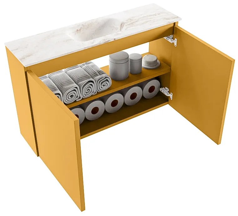 Mondiaz Ture DLux toiletmeubel 80cm ocher met wastafel frappe midden zonder kraangat