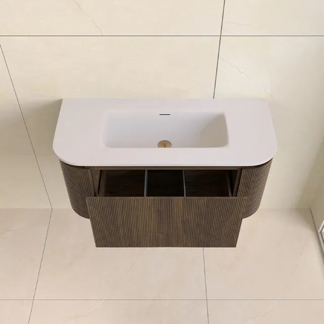 Lambini Designs Eleganza rond badmeubel 100cm dark walnut met ribbelfront en wastafel zonder kraangat