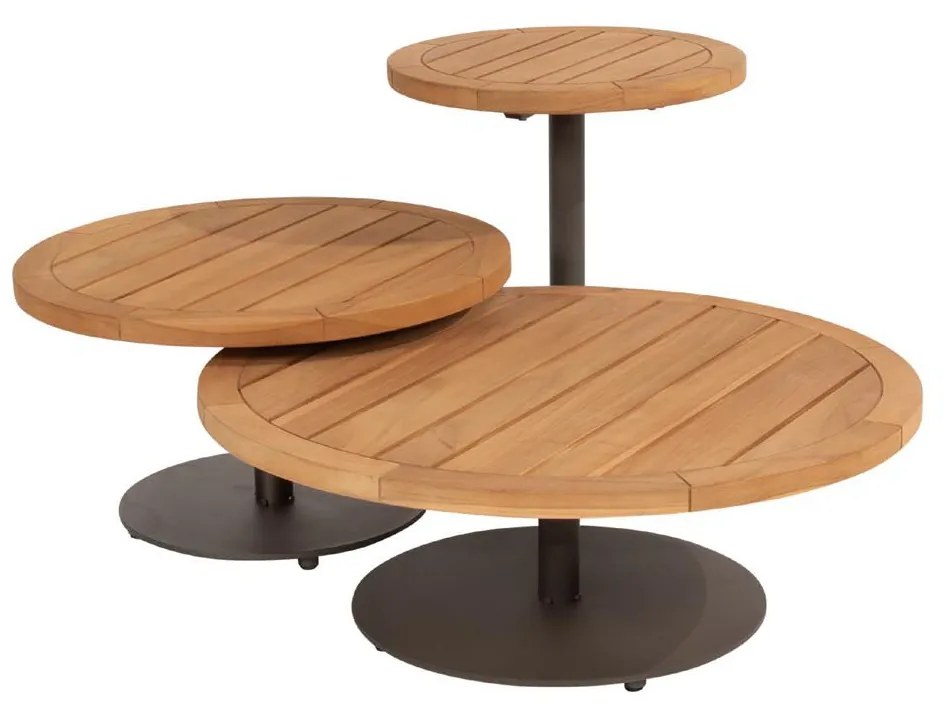 4 Seasons Outdoor Volta loungetafel terre met teak blad Ø 80 cm (H 30 cm) SALE Loungetafel bruin weerbestendig