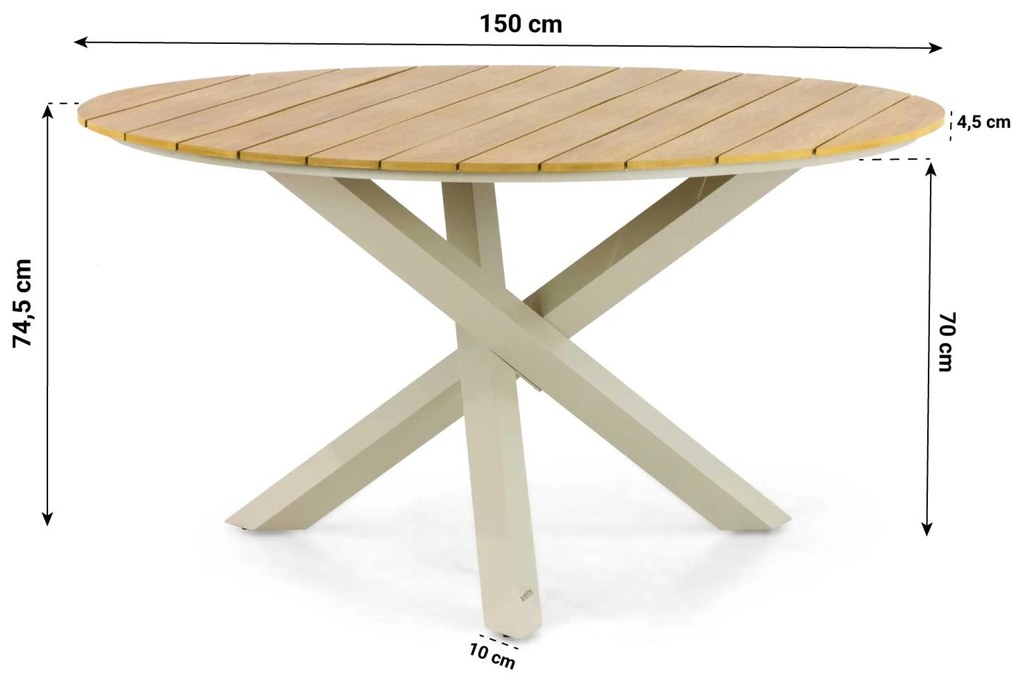 Tuinset Ronde Tuintafel 6 personen Rope Zand/Beige 4 Seasons Outdoor Calma/Ancona