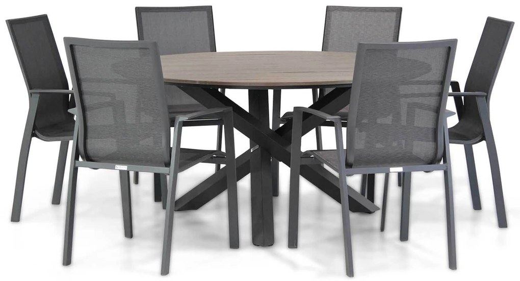 Tuinset Ronde Tuintafel 6 personen 150 cm Aluminium Grijs Lifestyle Garden Furniture Ultimate/Ancona