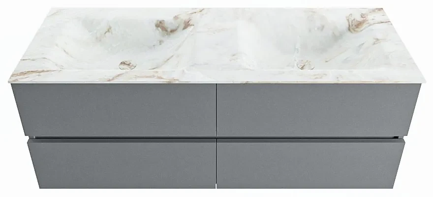 Mondiaz Vica DLux badmeubel 130cm plata 4 lades met wastafel frappe dubbel 2 kraangaten