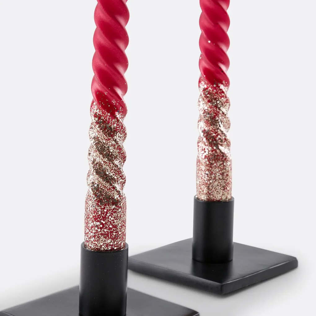 Set van 2 gedraaide kaarsen met glitters, Caspar