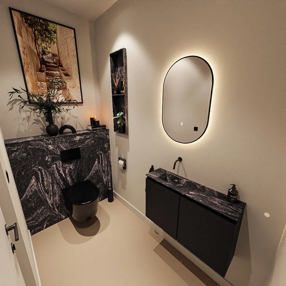 Mondiaz Ture DLux toiletmeubel 80cm urban met wastafel lava links zonder kraangat