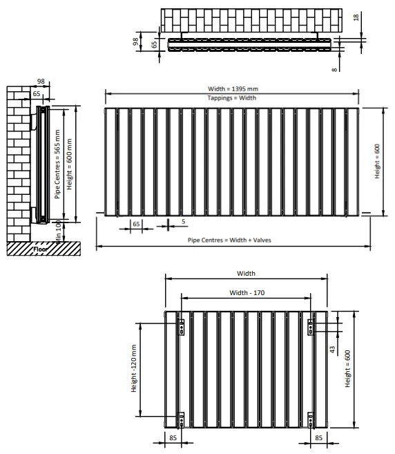 Eastbrook Hadleigh radiator 140x60cm aluminium 2345W antraciet