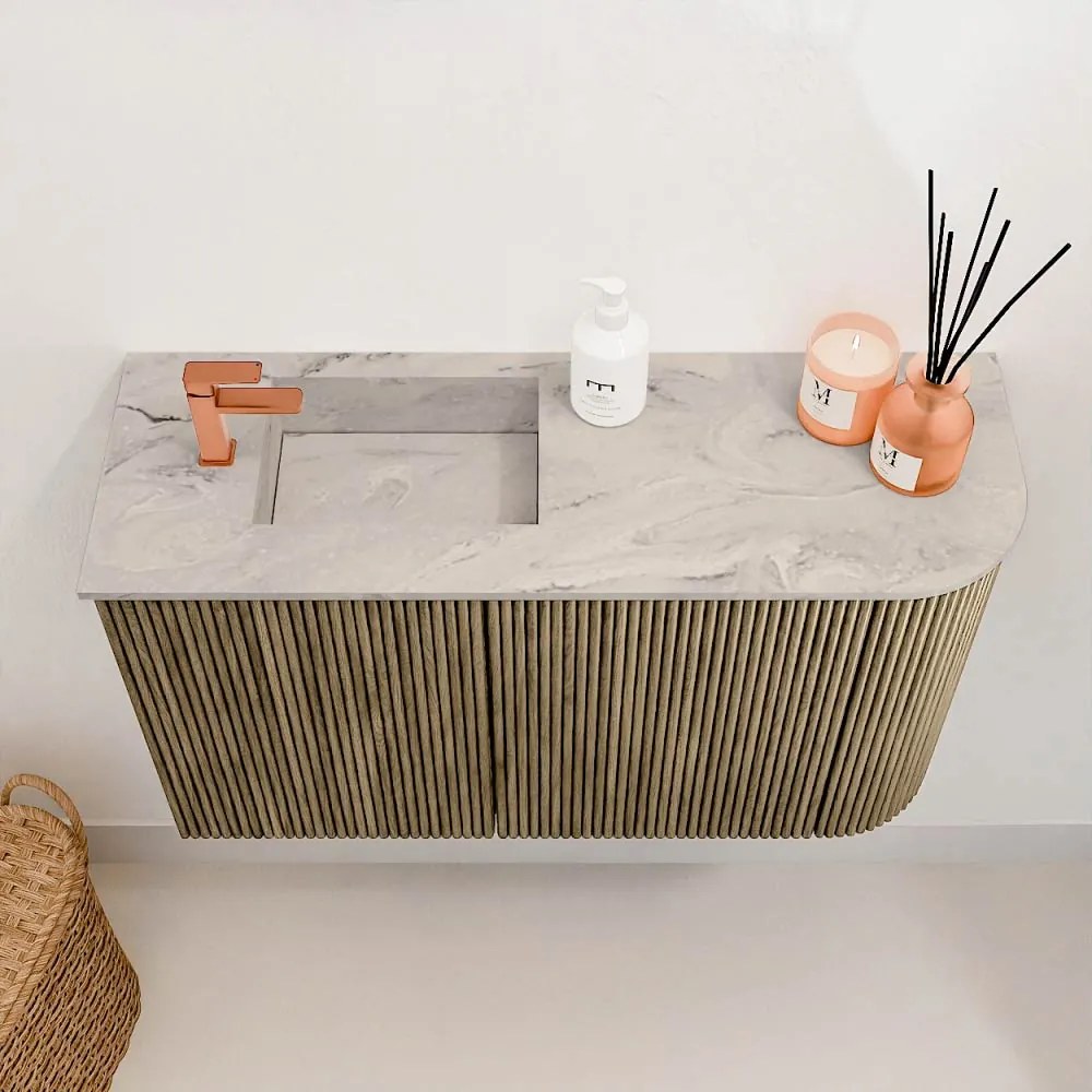 Mondiaz Joya DLux 70cm toiletmeubel ronding rechts dusk met wastafel faye links 1 kraangat glace