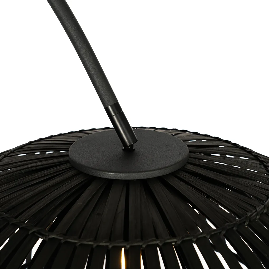 Oosterse booglamp met kap zwart bamboe - PuaOosters E27 Binnenverlichting Lamp