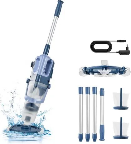 VEVOR Draadloze Zwembadstofzuiger, Handstofzuiger voor Zwembaden, Vloerstofzuiger, Onderwaterstofzuiger, 100L/min, Zwembadreiniger voor Bovengrondse Zwembaden, 60 Minuten Gebruiksduur, Krachtige Zuigkracht voor Bladeren en Vuil met Verlengstang