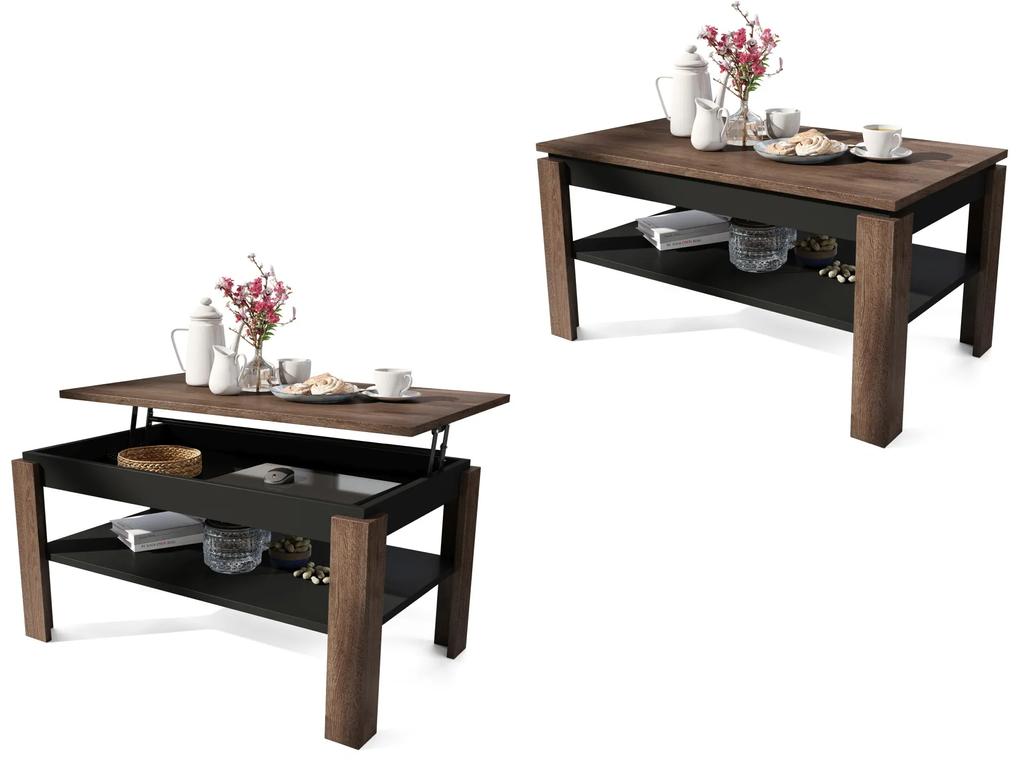 ASTI-P Eiken bruin/zwart - moderne salontafel met liftblad