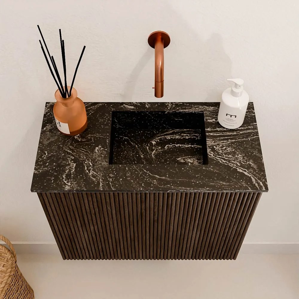 Mondiaz Joya DLux 50cm toiletmeubel walnut met wastafel faye rechts zonder kraangat lava