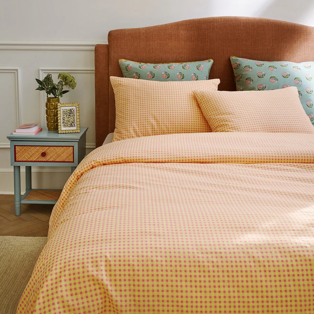 30% gerecycled katoenen beddengoedset, rechthoekige kussensloop, ruitjesprint, LESIA