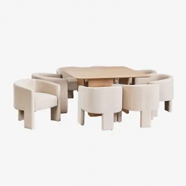 [*] Vierkante Tafelset 140x140 Cm In Mdf En Essenfineer Ginger En 8 Xastru Fluwelen Eetkamerstoelen Natuurlijk - Sklum