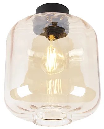Design plafondlamp zwart met amber glas - Qara