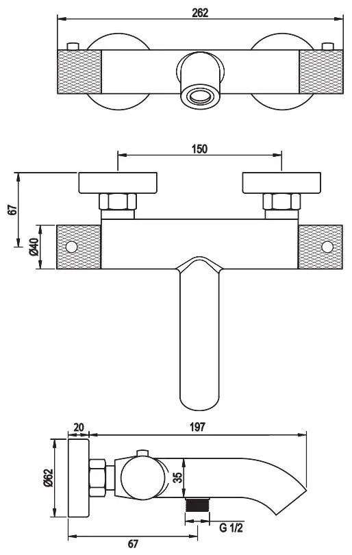 Brauer Chrome Carving thermostatische badkraan met glijstang en 3 standen handdouche chroom