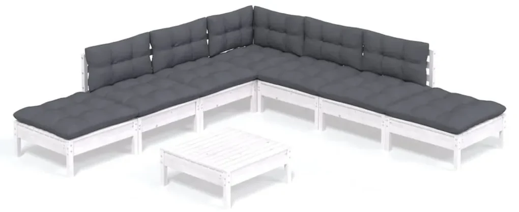 vidaXL 8-delige Loungeset met kussens grenenhout wit