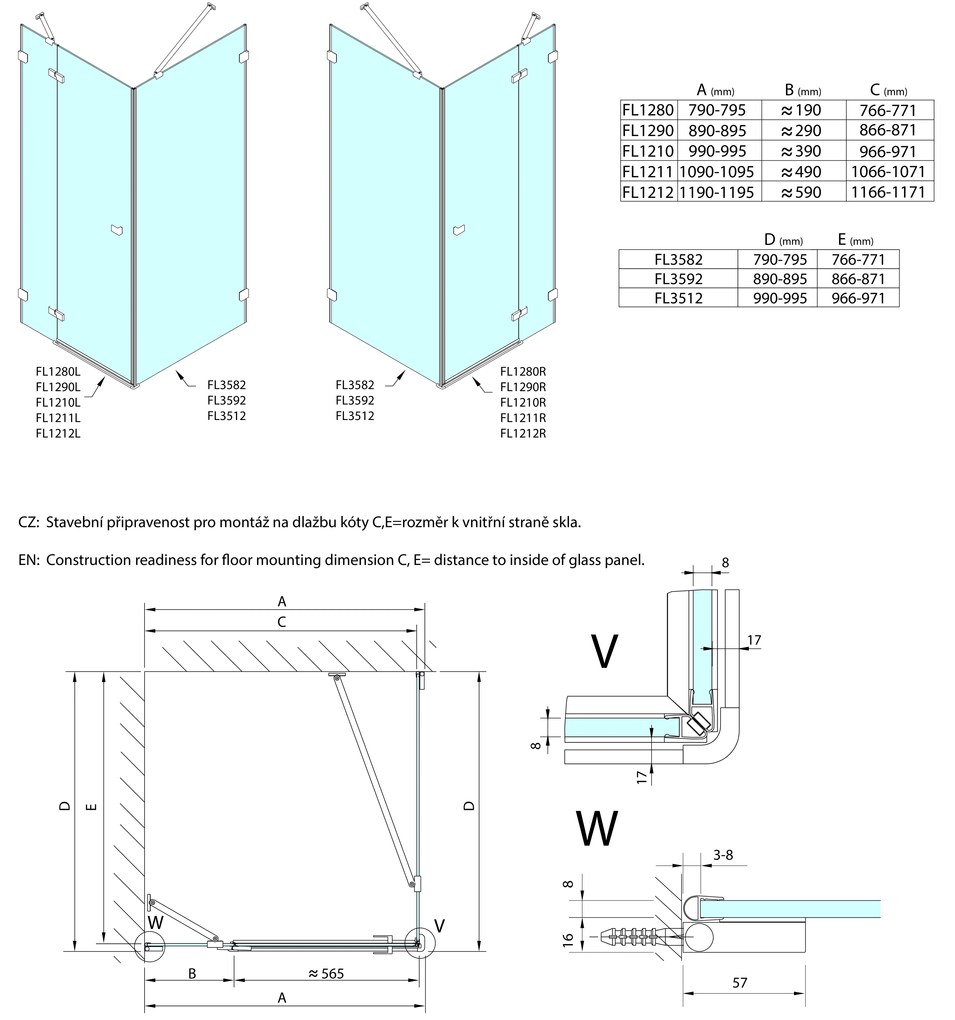 Polysan Fortis Edge hoekcabine met draaideur rechts helder glas 90x80cm chroom