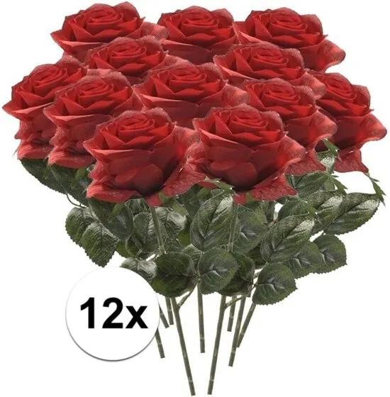 Kunstbloem roos Simone rood 45 cm 12 stuks - kunstbloemen