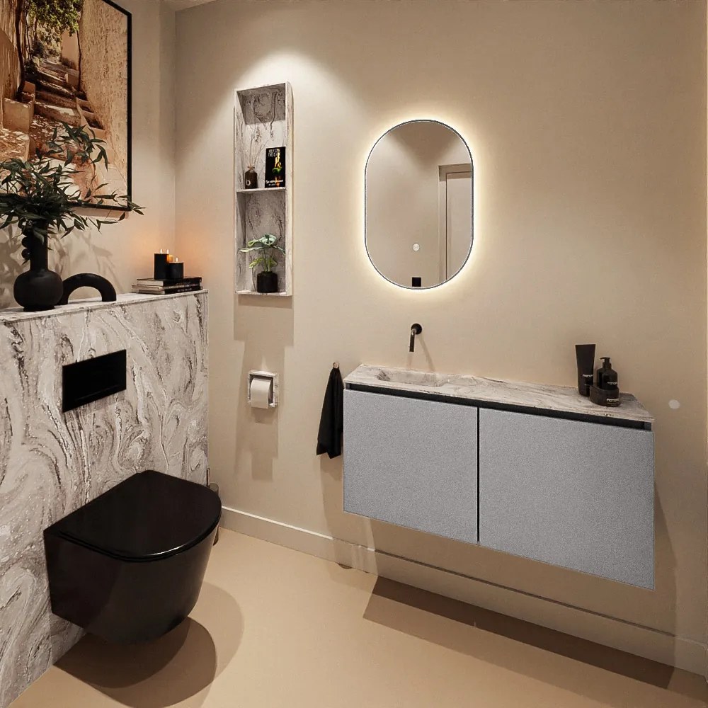 Mondiaz Ture DLux toiletmeubel 100cm plata met wastafel glace links zonder kraangat