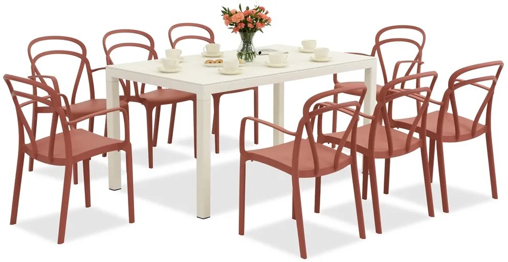King/Vage witte en rode tuinset voor 8 personen Bica