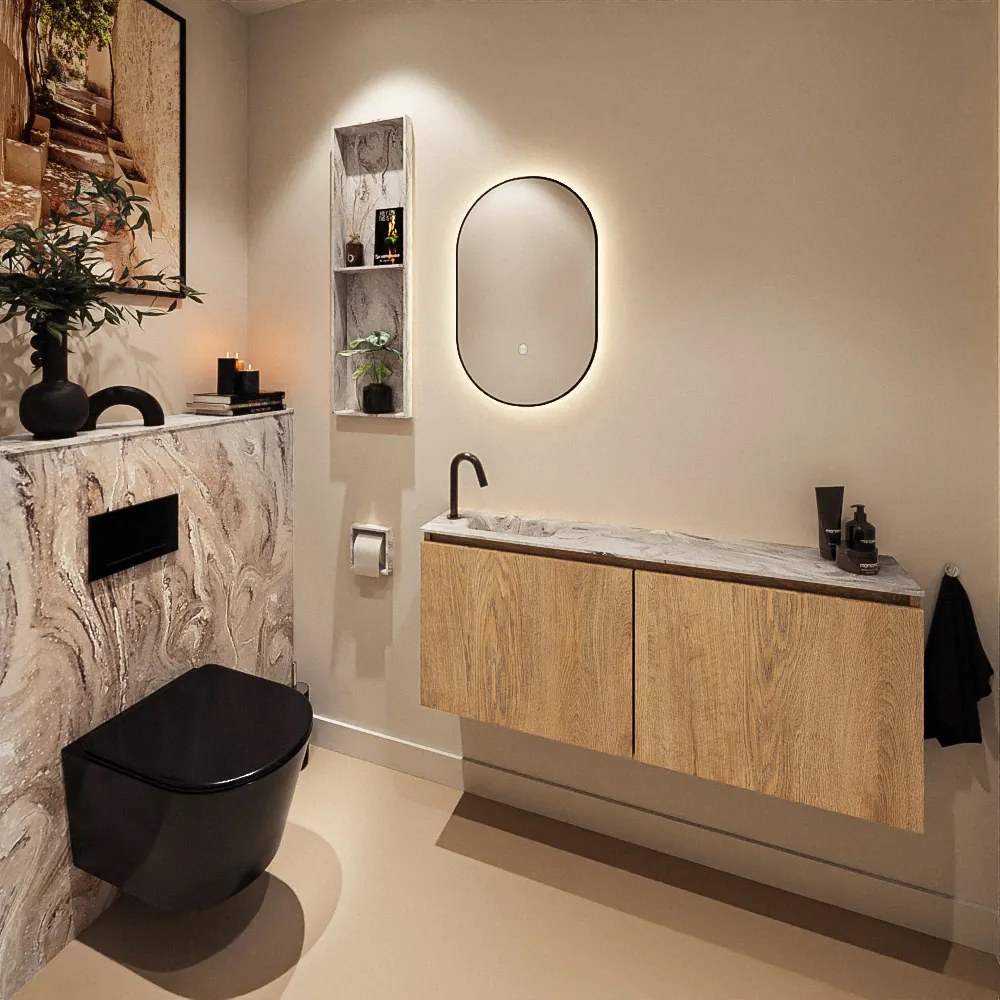 Mondiaz Ture DLux toiletmeubel 120cm washed oak met wastafel glace links met kraangat