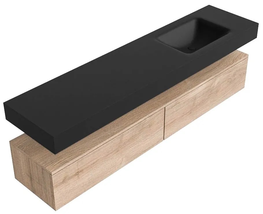 Zaro Alan badmeubel 190cm washed oak 2 lades met vrijhangende wastafel cloud rechts zonder kraangat urban