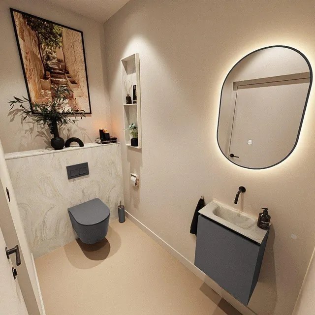 MONDIAZ TURE-DLUX 40cm toiletmeubel Dark Grey. EDEN wastafel Ostra positie midden. Zonder kraangat. TUREDX40DGRM0OST