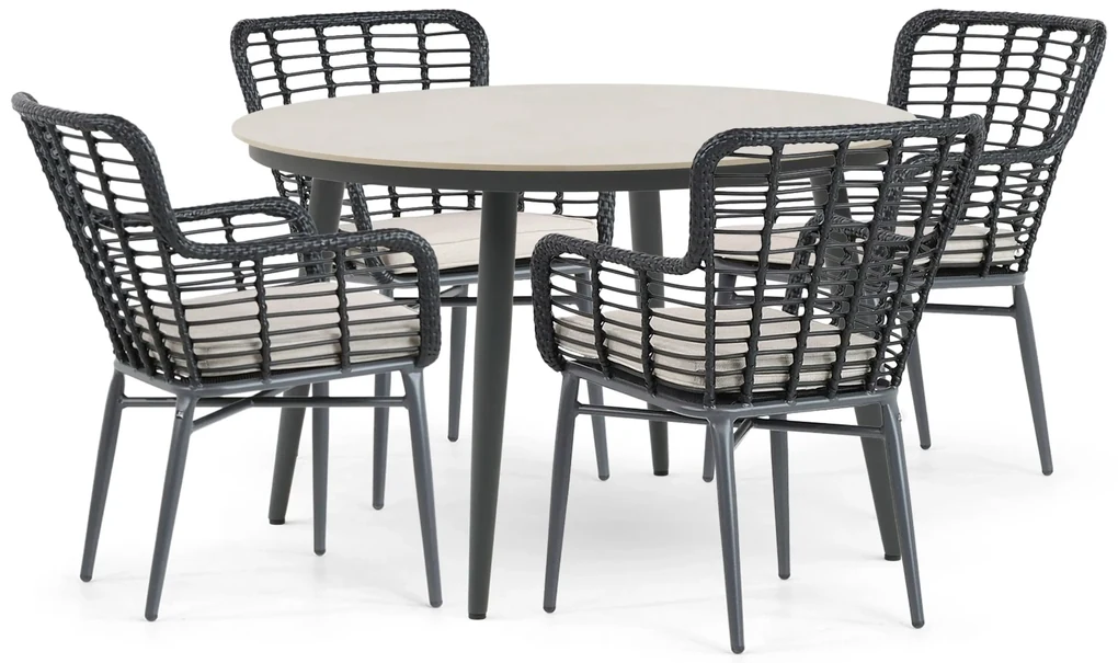 Tuinset 4 personen 120 cm Aluminium/wicker Zwart Lifestyle Garden Furniture Toledo/Vienna