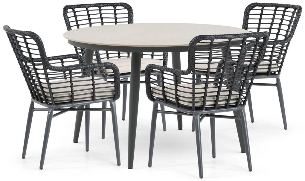 Tuinset Ronde Tuintafel 4 personen 120 cm Aluminium/wicker Zwart Lifestyle Garden Furniture Toledo/Vienna