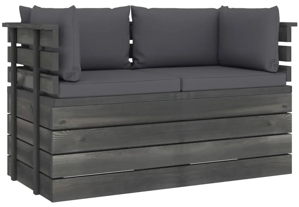 vidaXL Tuinbank 2-zits met kussens pallet massief grenenhout