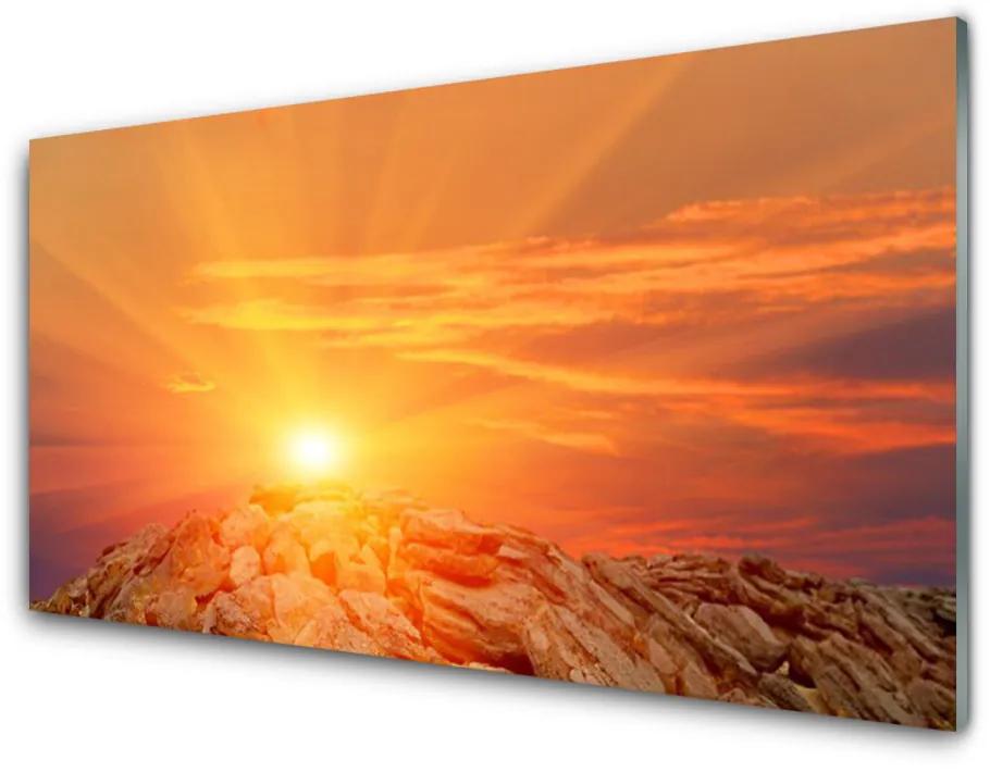 Glas foto Hemel van de zon landschap van de berg 100x50 cm