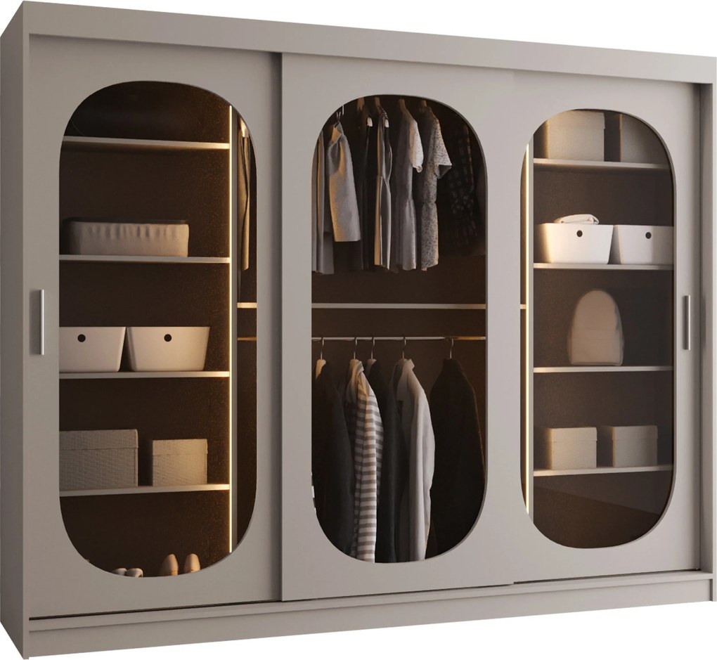 Kledingkast Hartford 522, Kasjmier, 200x250x62cm, 221 kg, Kledingkast deuren: Schuivend, Aantal planken: 5, Aantal planken: 5