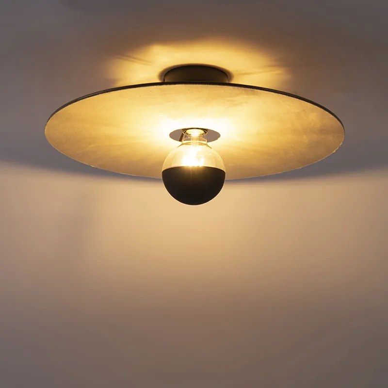 Plafondlamp zwart platte kap taupe 45 cm - Combi