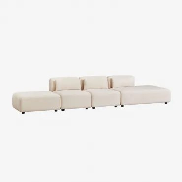 3-delige Modulaire Bank Met Chaise Longue Rechts En Fogler Poef Corduroy Beige – Linnen - Sklum