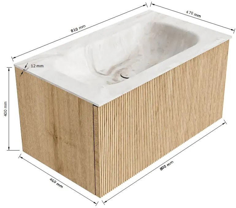 Mondiaz Kurve-dlux 80cm badmeubel walnut met 1 lade en wastafel big small midden 1 kraangat frappe