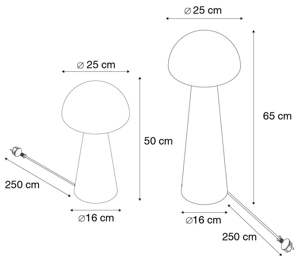 Set van 2 smart buiten vloerlamp met dimmeren zwart 50 cm en 65 cm - Mushroom Modern E27 IP44 Buitenverlichting rond