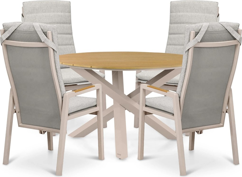 Tuinset Ronde Tuintafel 4 personen 125 cm Aluminium Taupe Lifestyle Garden Furniture Vivaro/Ancona