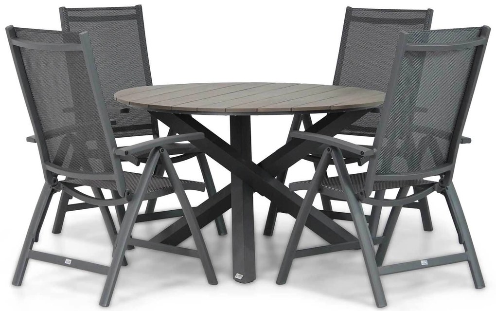 Tuinset Ronde Tuintafel 4 personen 125 cm Aluminium/Textileen /Aluminium/textileen Grijs Presto Vasto/Ancona