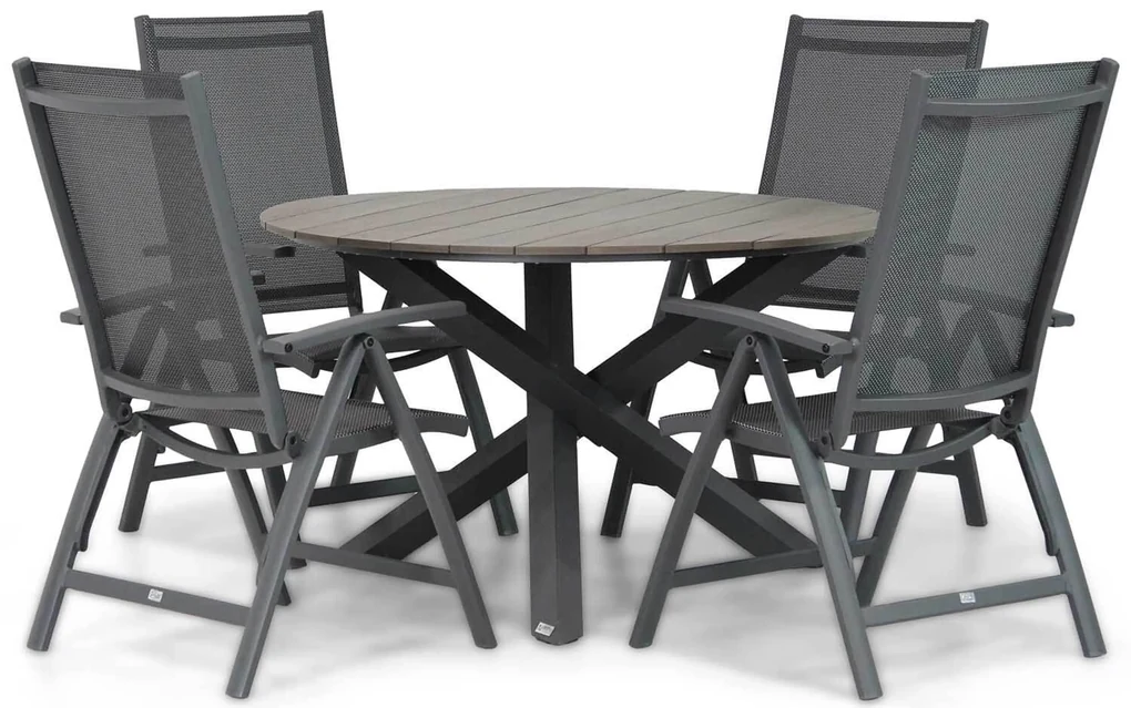 Tuinset Ronde Tuintafel 4 personen 125 cm Aluminium/Textileen /Aluminium/textileen Grijs Presto Vasto/Ancona