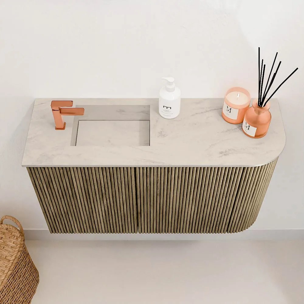 Mondiaz Joya DLux 70cm toiletmeubel ronding rechts dusk met wastafel faye links 1 kraangat opalo