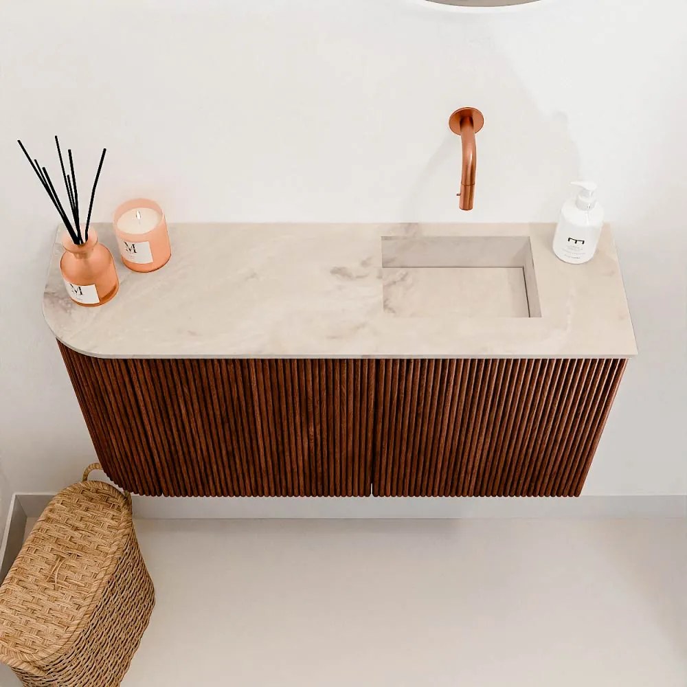 Mondiaz Joya DLux 80cm toiletmeubel ronding links ruby met wastafel faye rechts zonder kraangat frappe