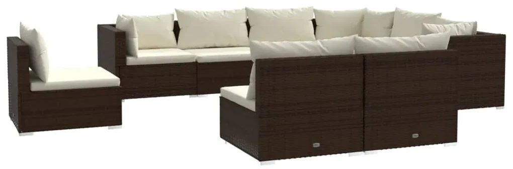 vidaXL 9-delige Loungeset met kussens poly rattan bruin