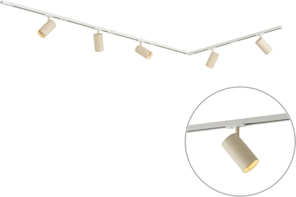 Modern railsysteem met 5 spots wit met beige 1-fase GU10 70mm - Iconic Jeana Luxe