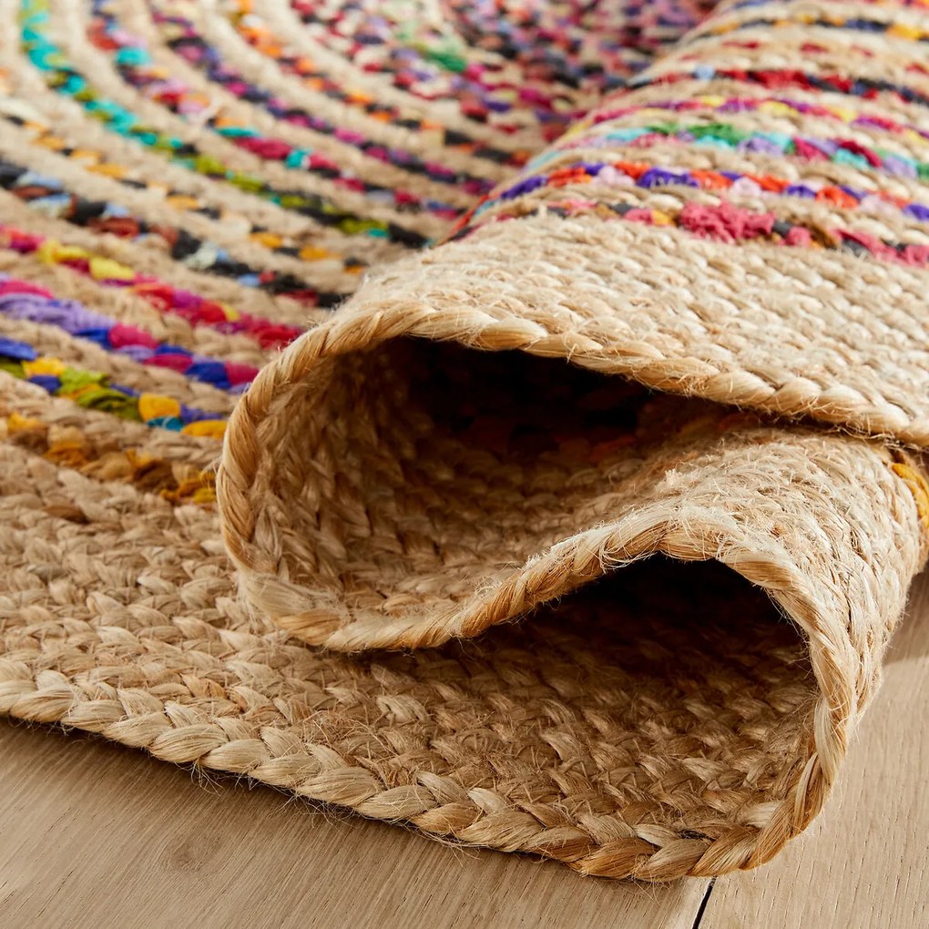 Vloerkleed in jute en recycled katoen Ø120 cm, Jaco